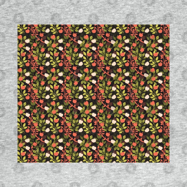 Night Apple Orchard Floral Garden Pattern by FlinArt